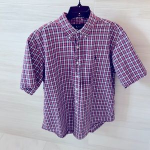RALPH LAUREN Classic Fit Short Sleeve Button Down Size Large in R, W, & B Plaid